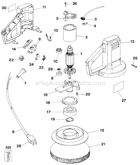 Page L Diagram and Parts List for 9555 Type 1 Black and Decker Sander Polisher